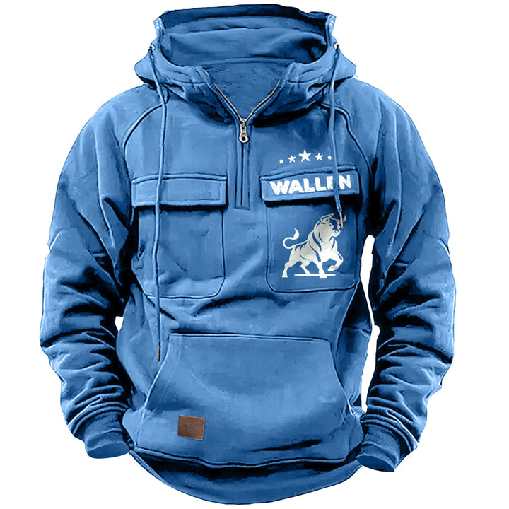 Herren nan Kapuzenpullover mit Halbzip, Cargo-Brusttaschen und Kängurutasche Drune