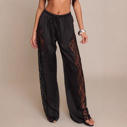 Damen Elegante Satin-Hosen mit Spitzenakzenten Drune