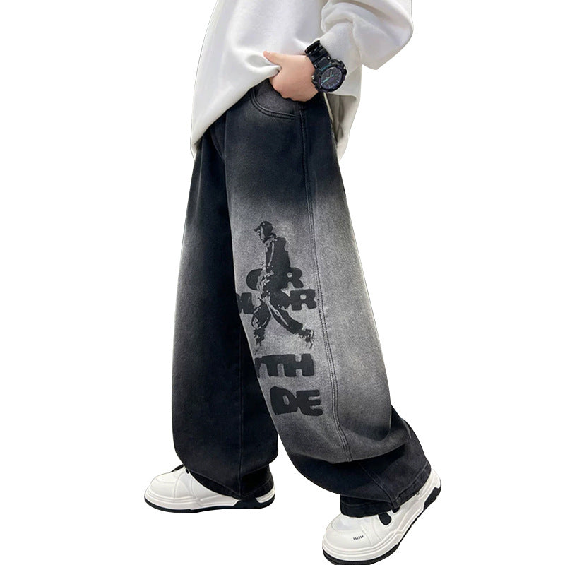 Herren weit geschnittene Denim-Hose mit stylischem Grafikdruck Drune