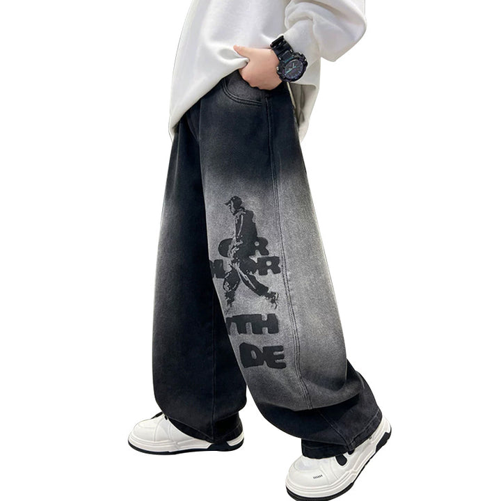 Herren weit geschnittene Denim-Hose mit stylischem Grafikdruck Drune