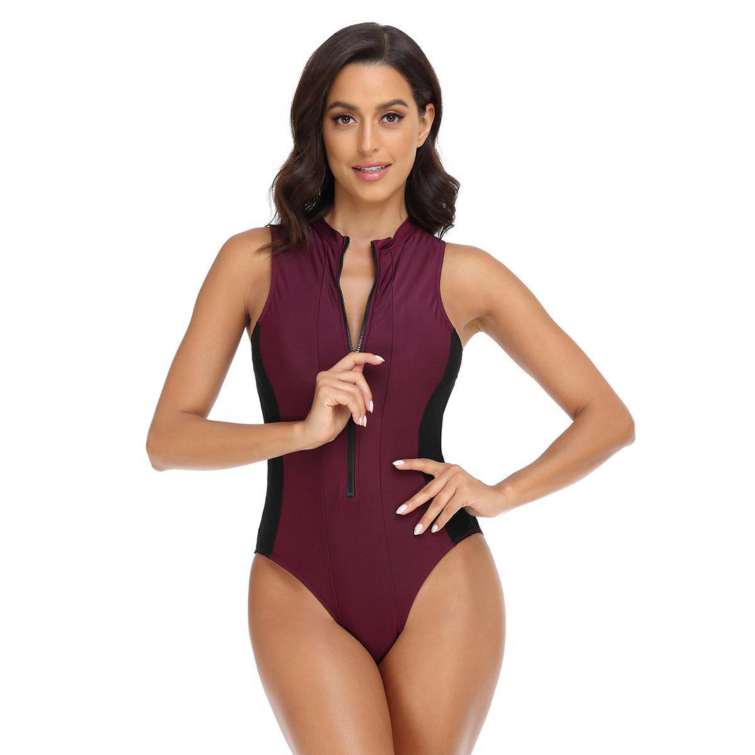 Damen Sportlicher Einteiler Badeanzug mit elegantem Reißverschluss Drune