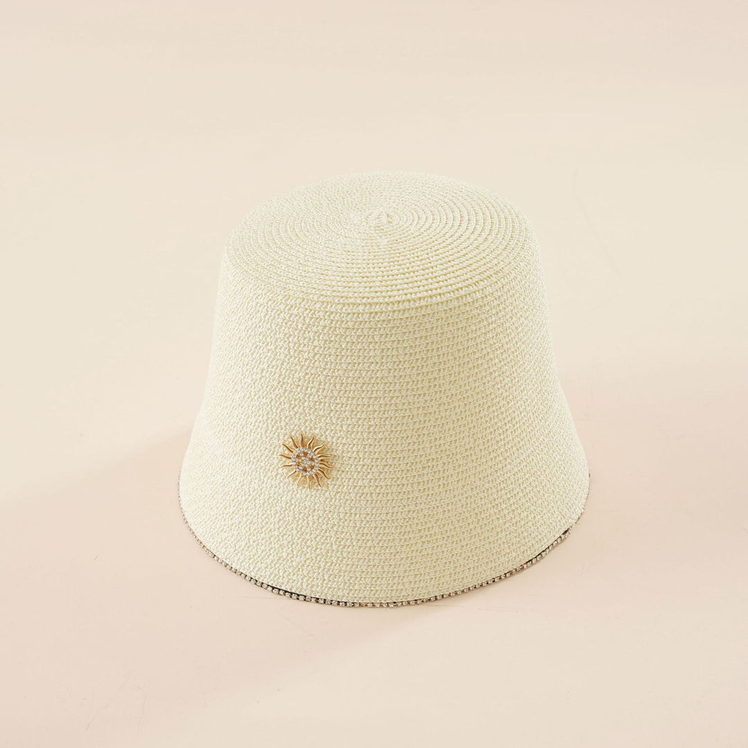 Damen Sommerlicher Strohhut mit dekorativer Blüte Drune