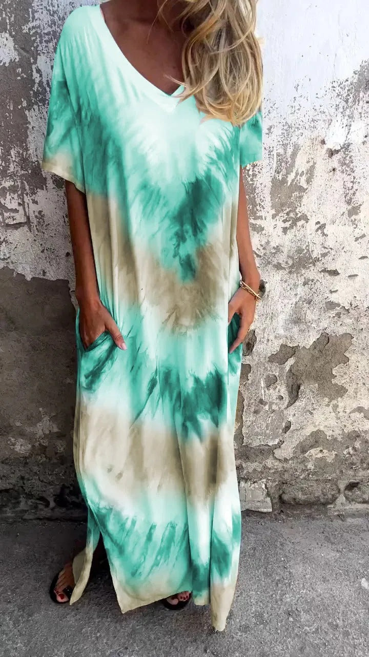 Damen Maxikleid mit lässigem V-Ausschnitt und praktischen Taschen Drune