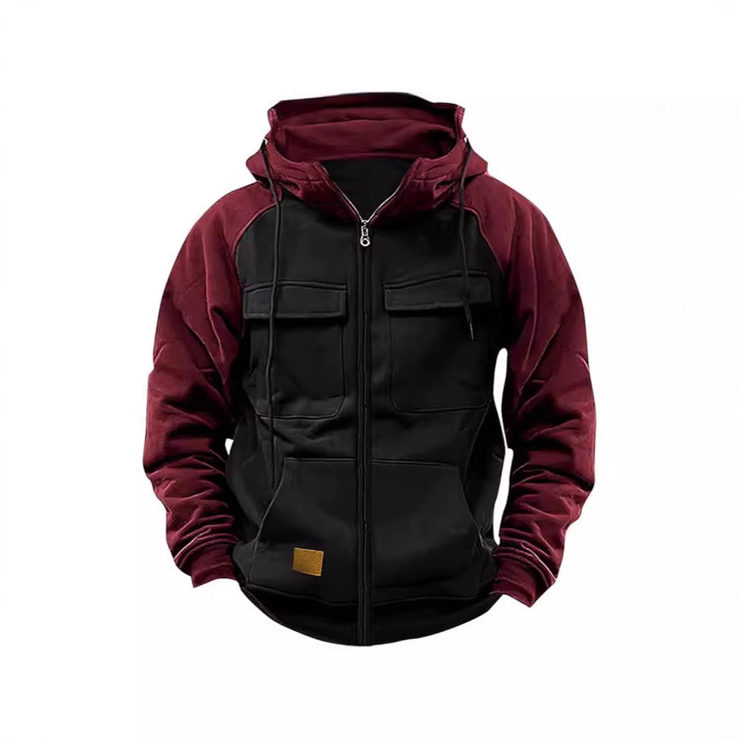 Herren nan Utility-Kapuzenjacke mit Materialmix, Brusttaschen und Reißverschluss Drune