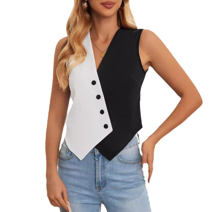 Damen asymmetrisches Hemdwesten-Design mit Knopfdetails Drune