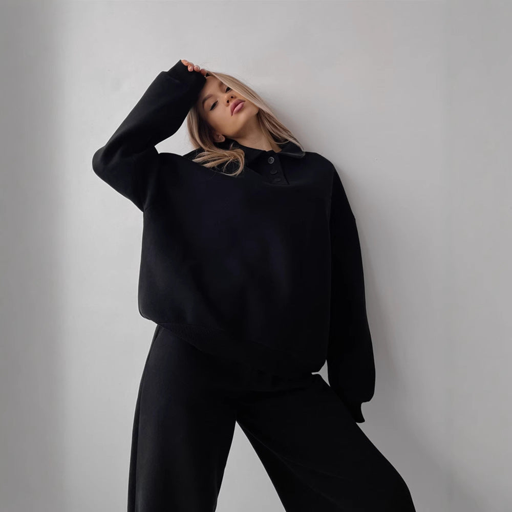 Damen sportliches Lounge-Set mit Polokragen und weitem Schnitt Drune