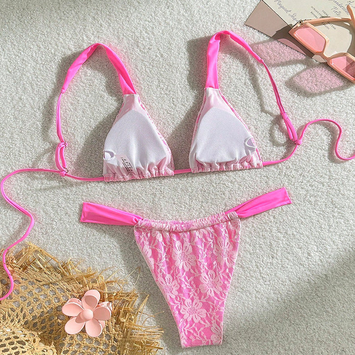 Damen Triangel-Bikini mit floralem Spitzendesign Drune