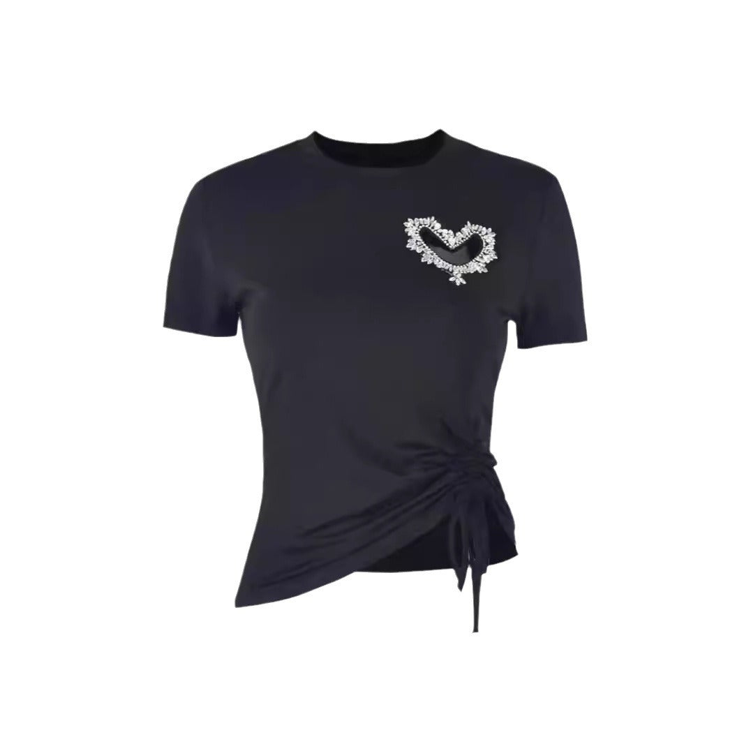 Damen figurbetontes T-Shirt mit Herzausschnitt und Raffung Drune