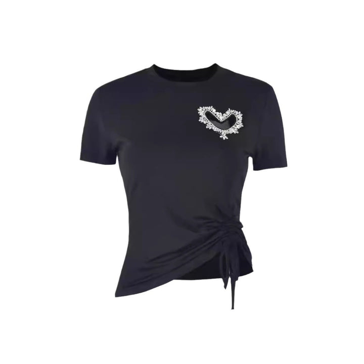 Damen figurbetontes T-Shirt mit Herzausschnitt und Raffung Drune