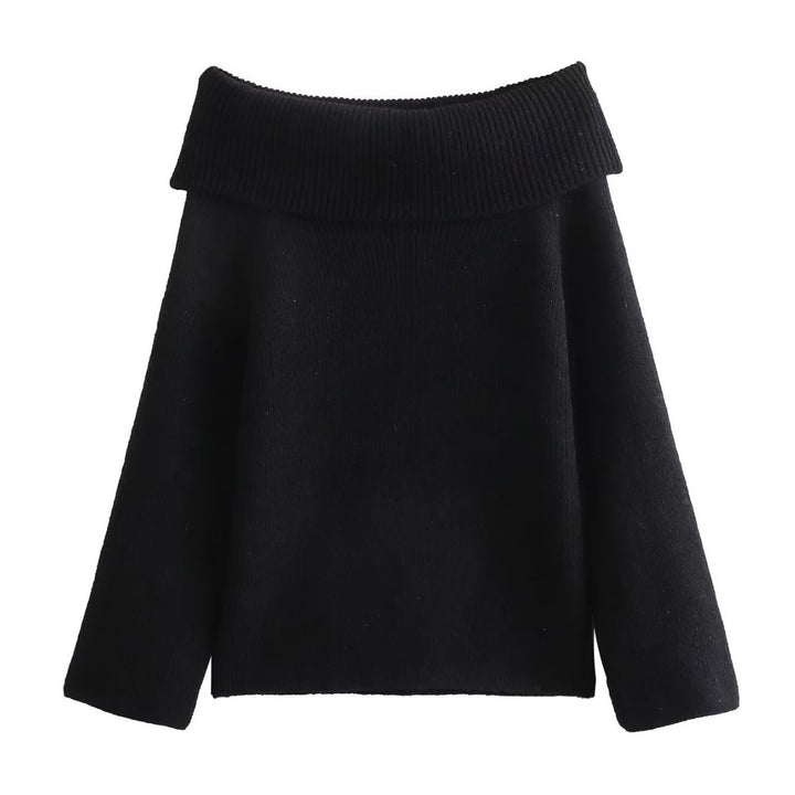 Damen nan oversize schulterfreier Strickpullover mit breitem Umschlagkragen und Rippstruktur Drune