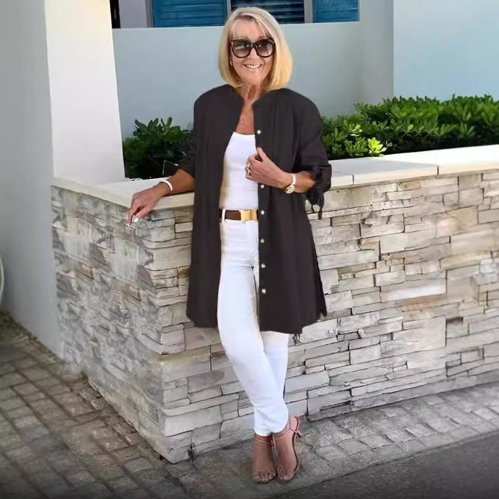Damen luftiger Longblazer mit elastischen Ärmeln Drune