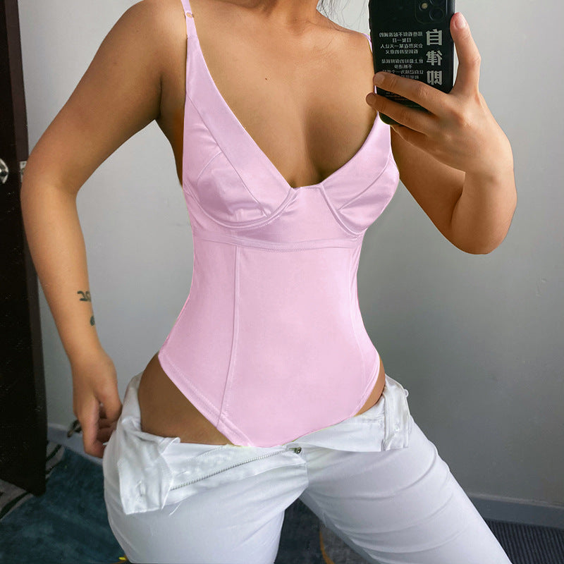 Damen Satin-Bustier-Top mit tiefem V-Ausschnitt und eleganter Passform Drune