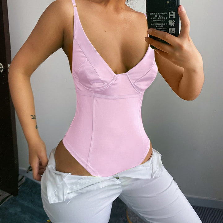 Damen Satin-Bustier-Top mit tiefem V-Ausschnitt und eleganter Passform Drune