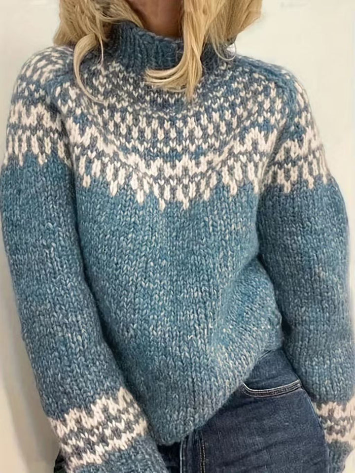 Damen nan kuscheliger Norweger-Strickpullover mit Stehkragen und Oversize-Passform Drune
