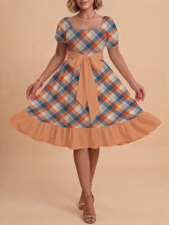 Damen Midikleid mit verspieltem Druck und tailliertem Schnitt Drune