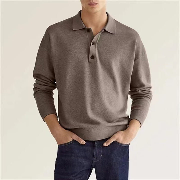 Herren hochwertiges Sweatshirt mit modernem Polo-Kragen und eleganten Knopfdetails Drune