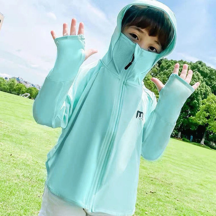 Unisex nan UV-Schutz Kapuzenjacke für Kinder mit integrierter Gesichtsmaske und Daumenlöchern  Drune