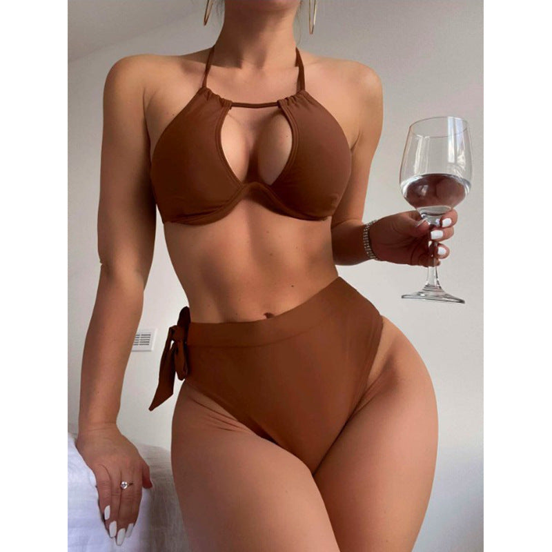 Damen Triangel-Bikini mit hohem Bund und modischem Knopfverschluss Drune