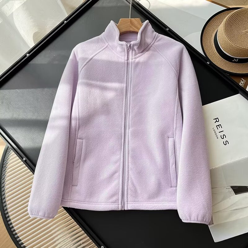 Damen kuschelige Fleecejacke mit hohem Kragen Drune