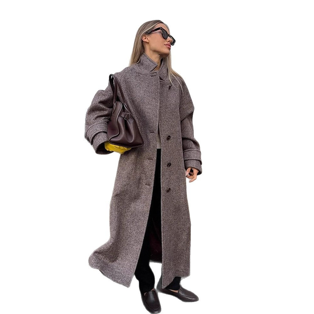Damen lässiger Wollmantel mit modischem Schnitt und praktischen Taschen Drune