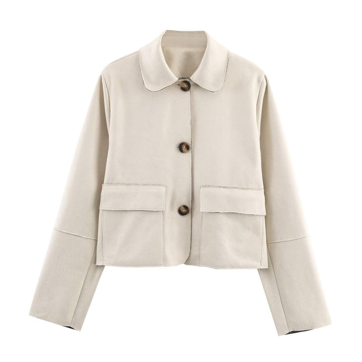 Damen modische Kurzjacke mit praktischen Taschen und dezentem Kragen Drune