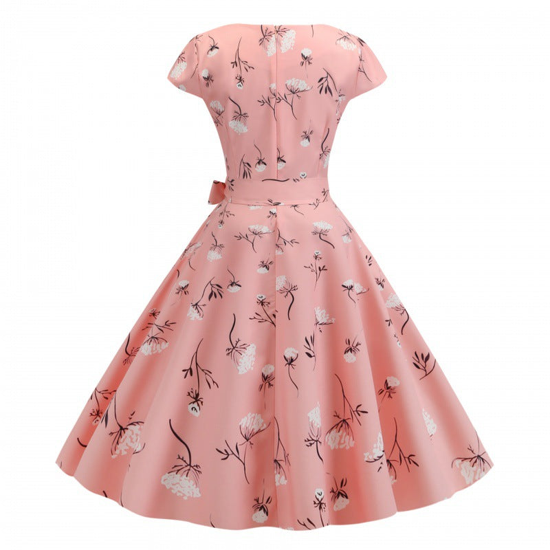 Damen A-linien Kleid mit floralen Mustern und taillierter Silhouette Drune