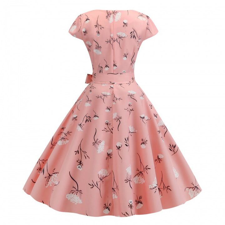 Damen A-linien Kleid mit floralen Mustern und taillierter Silhouette Drune