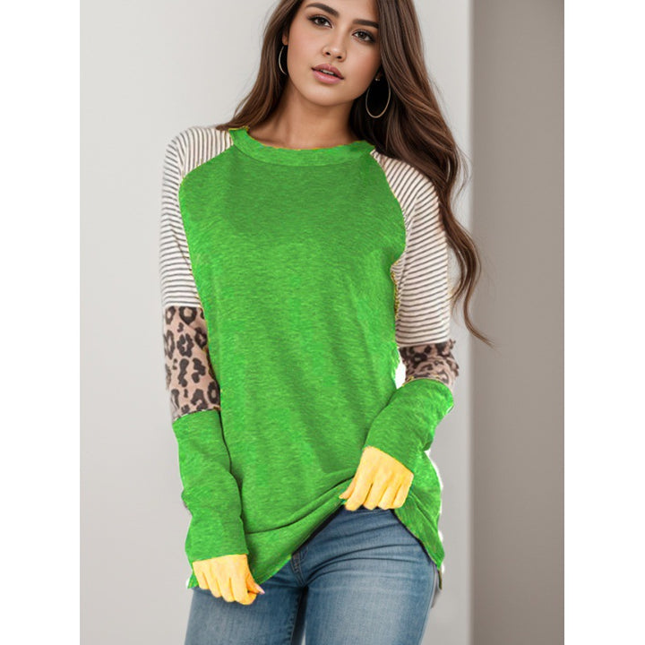 Damen Sportliches Langarmshirt mit tierischem Muster und modernem Streifendesign Drune