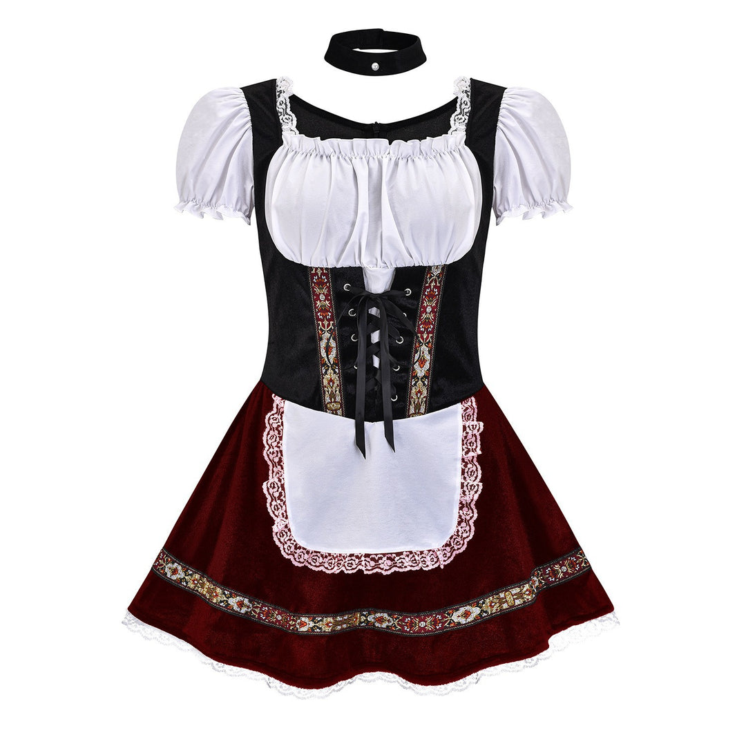 Damen nan kurzes Trachtenkleid im Dirndlstil mit Schnürung, schulterfreiem Carmen-Ausschnitt und Zierschürze Drune