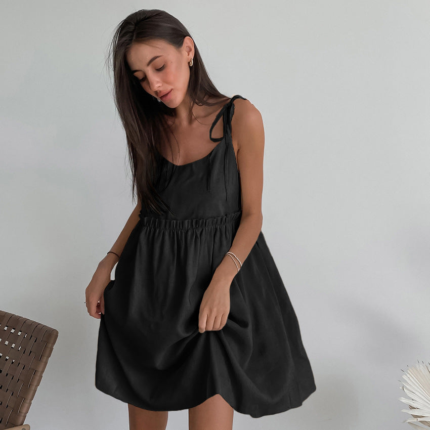 Damen Trägerkleid mit elastischem Bund und verstellbaren Trägern Drune