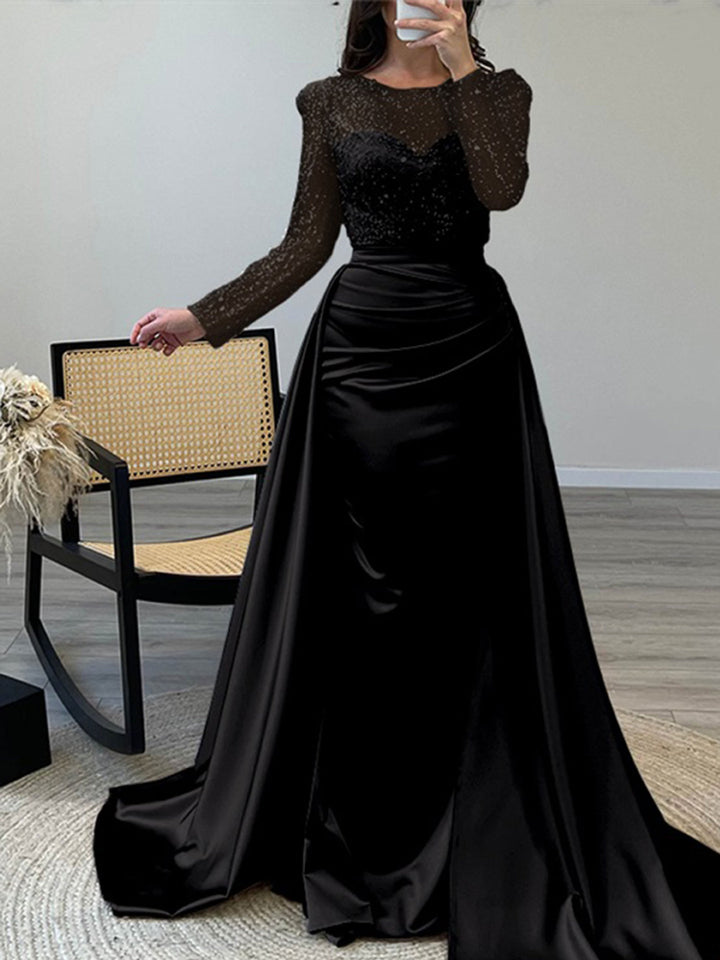 Damen Abendkleid mit funkelndem Paillettenoberteil und elegantem Satinrock Drune