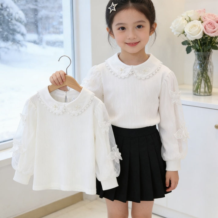 Damen Bluse mit eleganten Puffärmeln und Rüschenkragen Drune