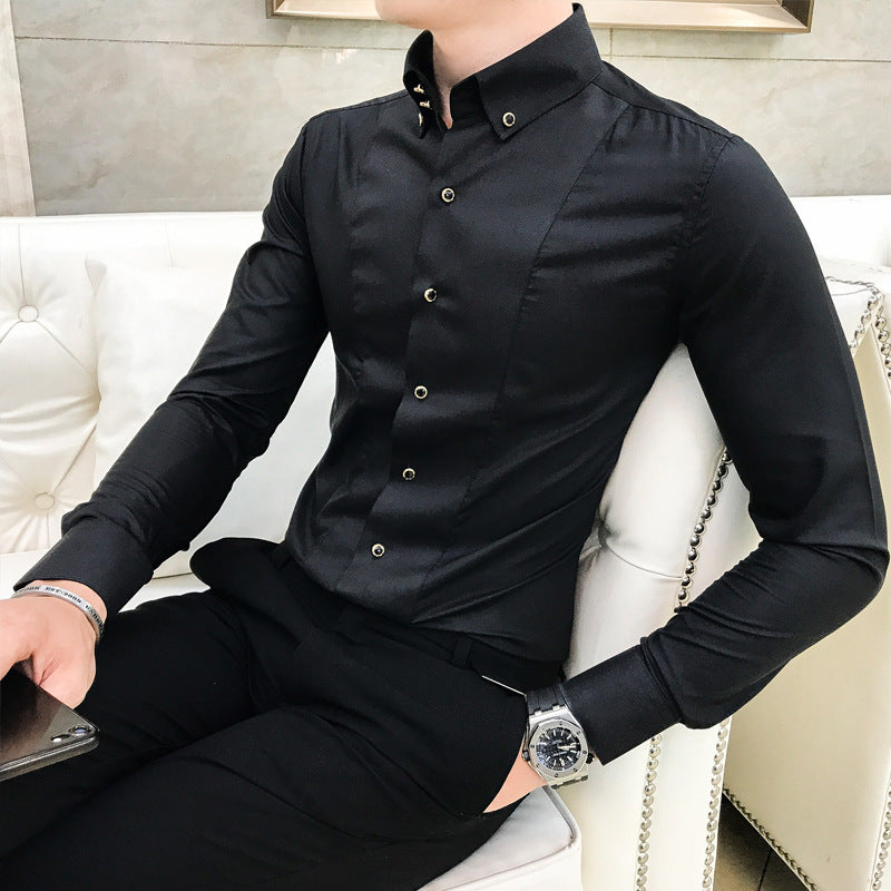 Herren Elegantes Langarmhemd mit feinen Knopfdetails Drune
