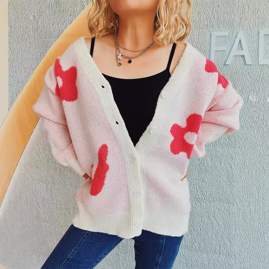 Damen gemütliche Strickjacke mit verspielten Motivakzenten Drune