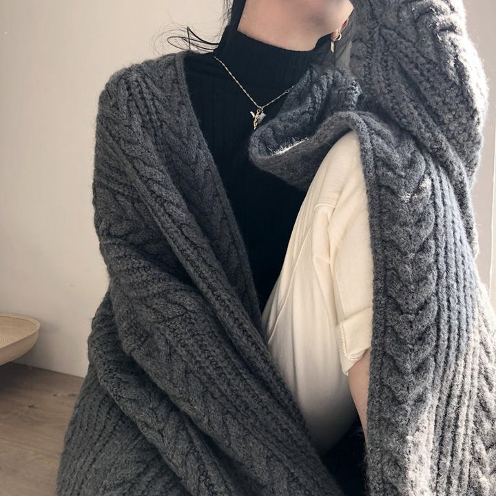 Damen Grobstrickmantel mit Kordelzug und tiefen Taschen Drune