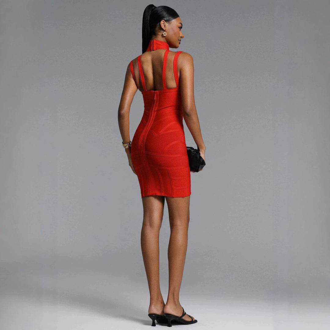 Damen Figurbetontes Minikleid mit hochgeschlossenem Ausschnitt und raffinierten Cut-Outs Drune