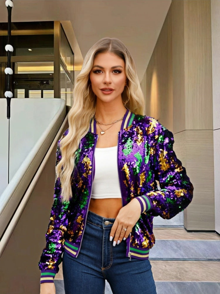 Damen Pailletten-Bomberjacke mit sportivem Schnitt Drune