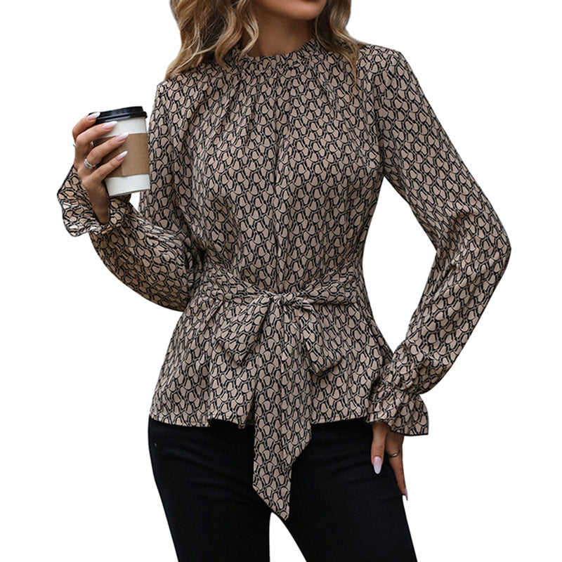 Damen elegante Bluse mit modernem Knotendesign und voluminösen Ärmeln Drune