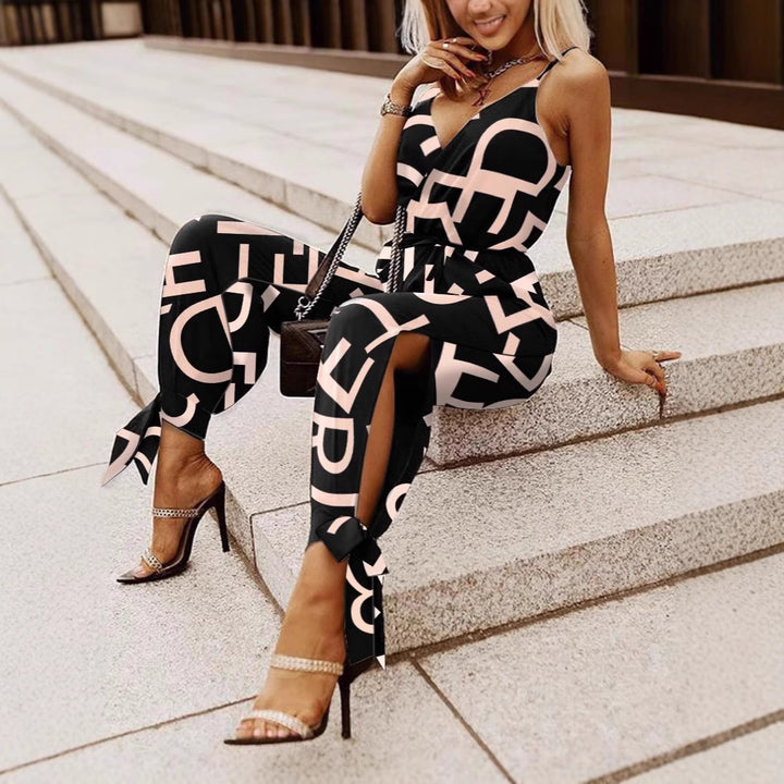 Damen Modischer Jumpsuit mit grafischem Design und figurbetontem Schnitt Drune