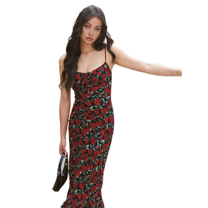 Damen Maxikleid mit floralem Muster und Rüschensaum Drune