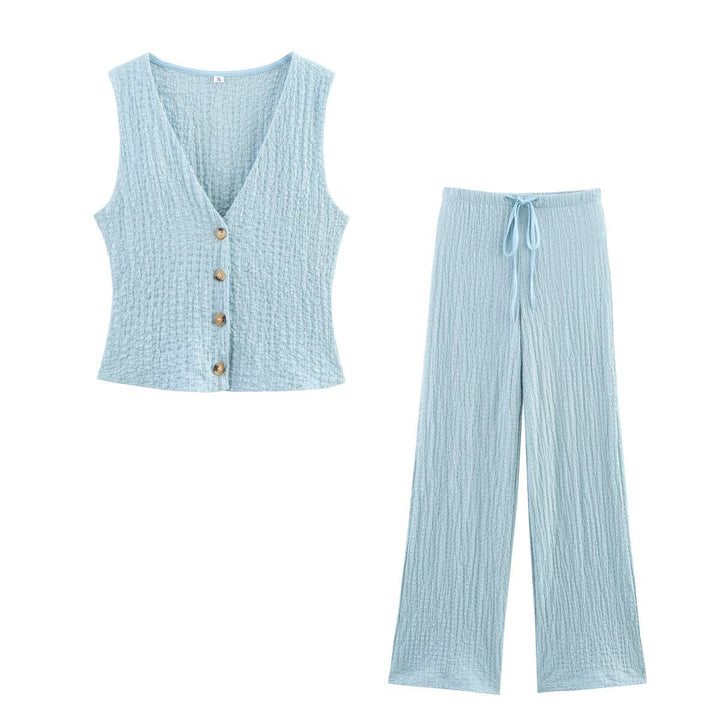 Damen nan leichte Crinkle-Loungebuxe mit weitem Bein und Tunnelzug Drune