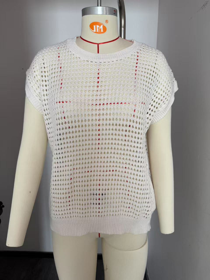 Damen lässiges Strickoberteil mit luftiger Netzstruktur Drune