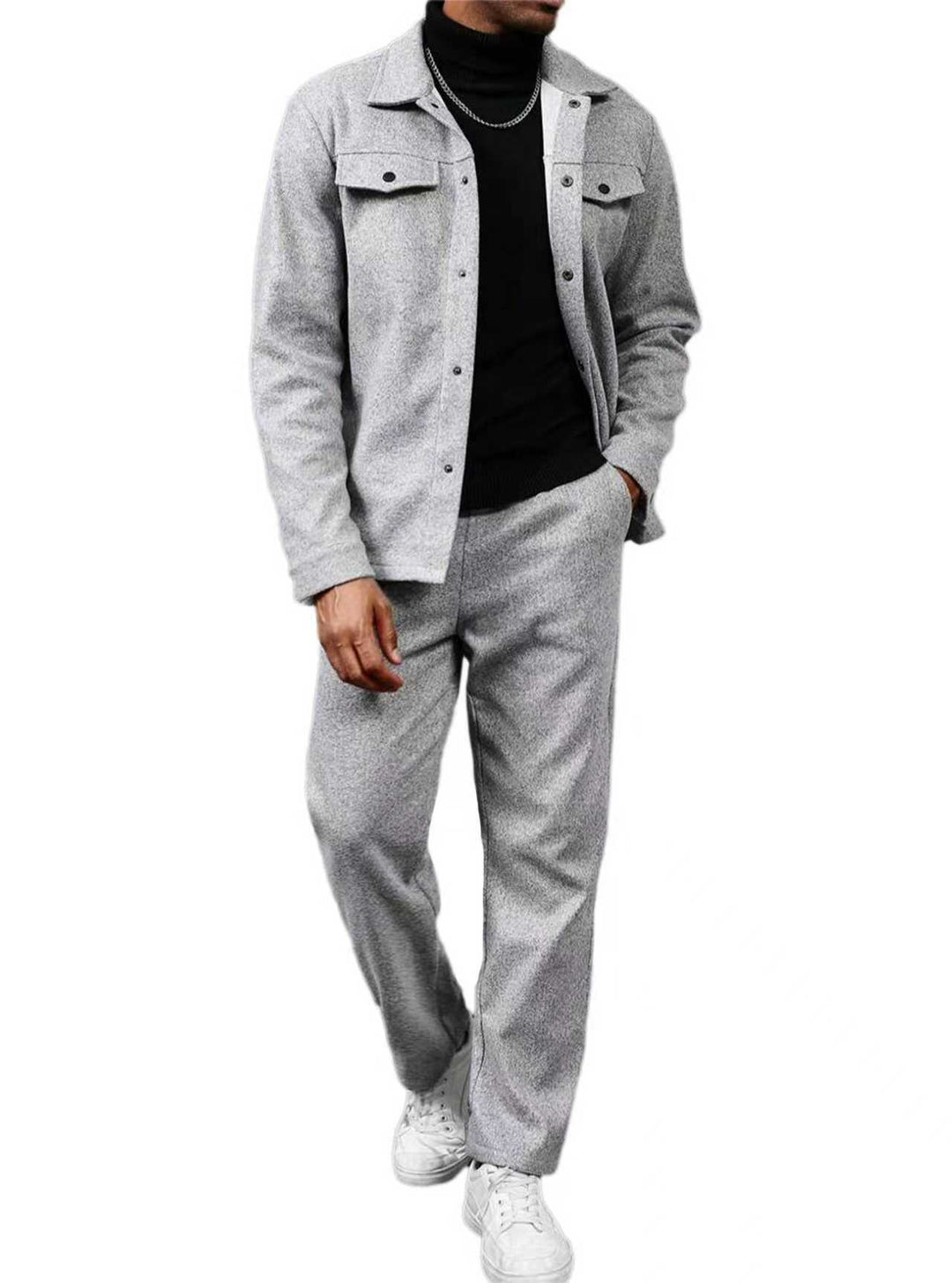 Herren nan zweiteiliges Overshirt- und Relaxhose-Set aus weichem Baumwollfrottee mit Druckknopfleiste und Tunnelzug Drune