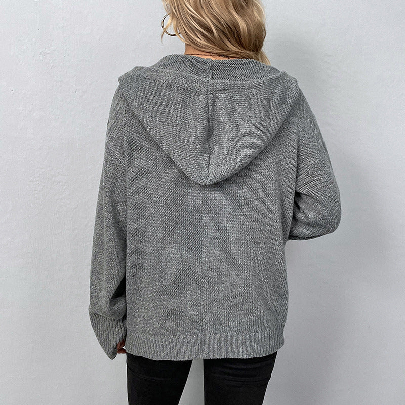 Damen Strickjacke mit Kapuze und grober Textur Drune