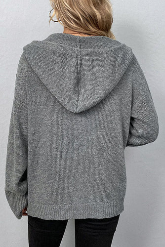 Drune Kapuzen einreihiger Kordelzug Strickcardigan