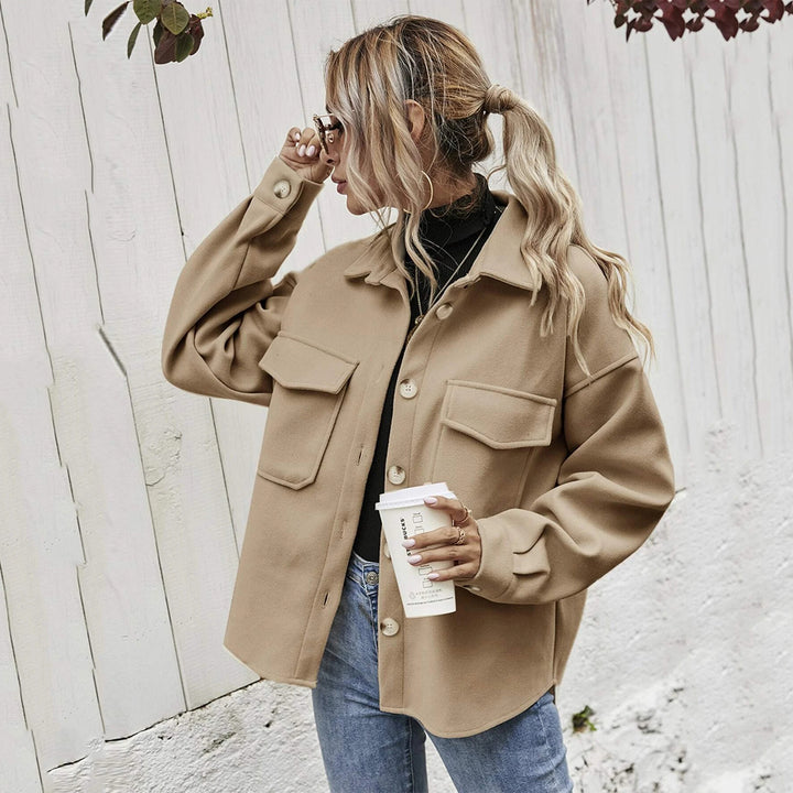Damen elegante Oversized Jacke mit aufgesetzten Taschen und modischem Kragen Drune