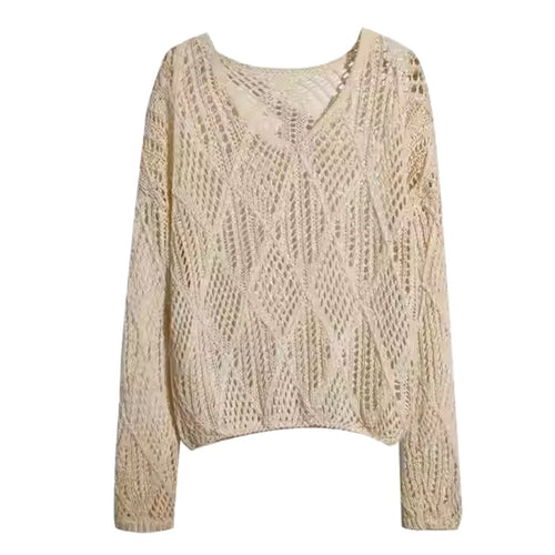 Damen Grobstrick Pullover mit innovativem Lochmuster und lässigem Schnitt Drune