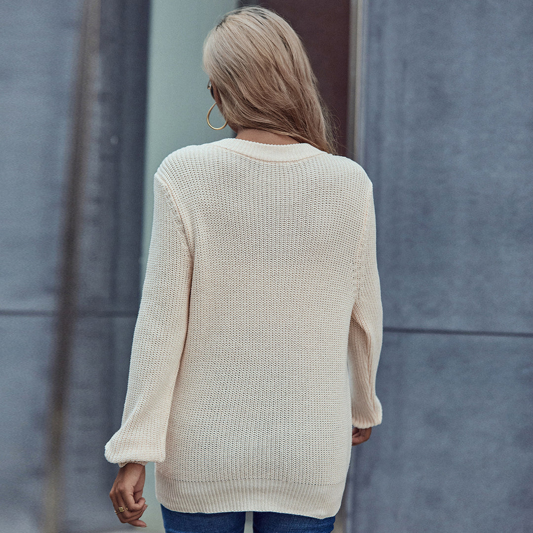 Damen gestrickter Pullover mit tailliertem Gürtel Drune