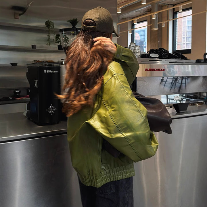 Damen Kunstlederjacke im lässigen Cropped-Stil mit praktischen Taschen Drune