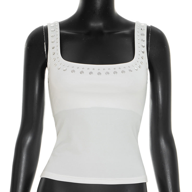 Damen Trägertop mit eleganter Steinanbringung und quadratischem Ausschnitt Drune